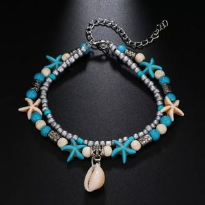 New Vintage Bohemian Double Layered Starfish Cowry Ankle Bracelet